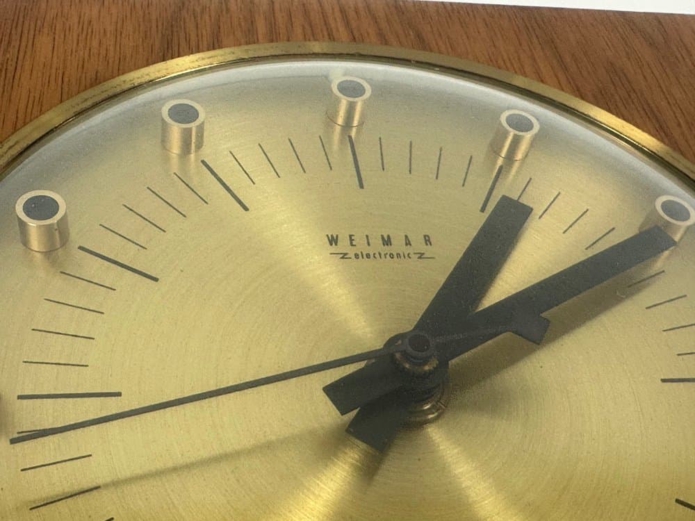 Wall Clock, brown teak, brass, Germany, 1960s - 152628