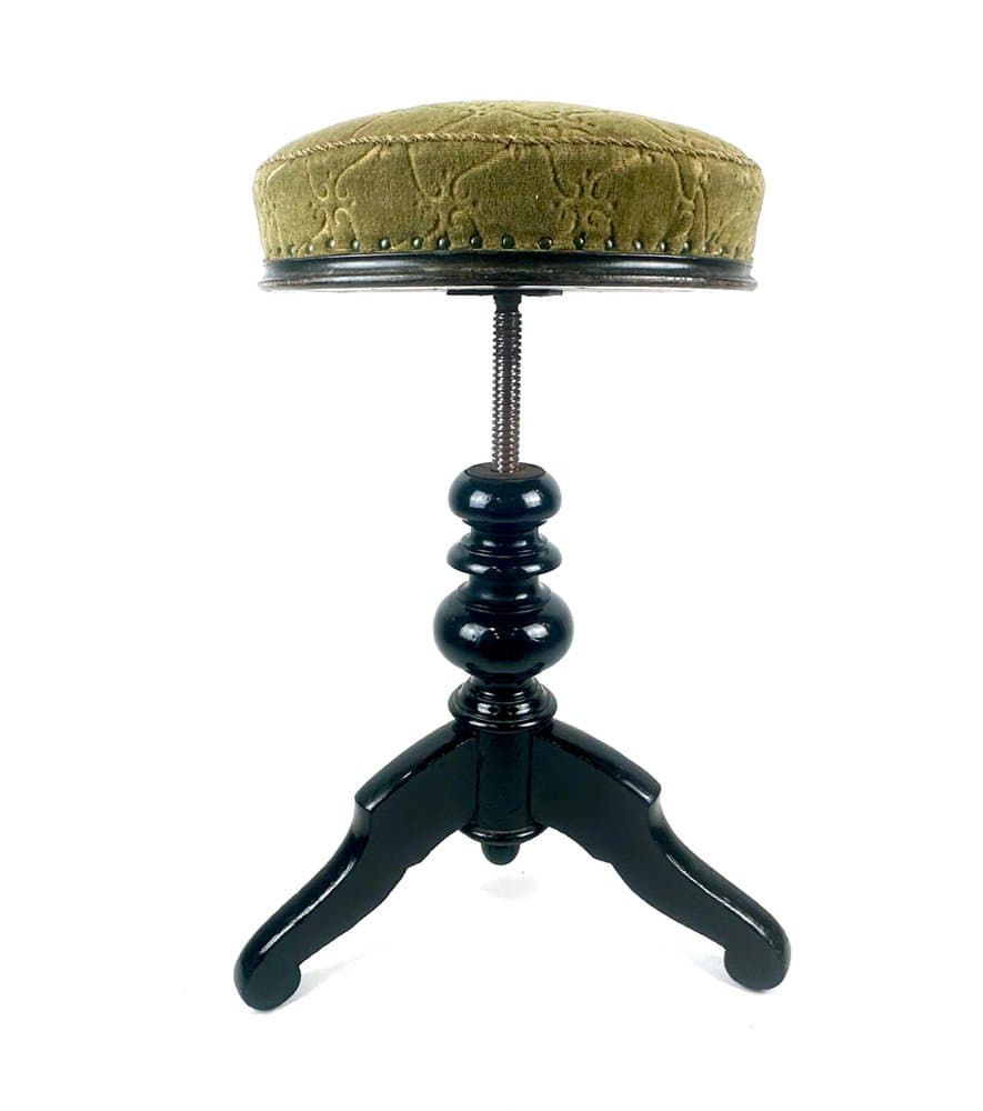 Stołek fortepianowy, oliwkowa tkanina, buk czarny, początek XX w. - 152637