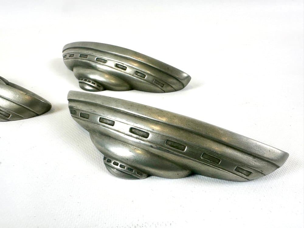 zestaw trzech rzeźb ściennych Space Age, srebrny, gips, Wielka Brytania, lata 60. - 152718