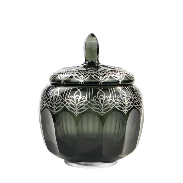 Bomboniera, szkło indygo-szare, srebro, proj. S. Haertl, Polska, lata 40. - WYMIARY