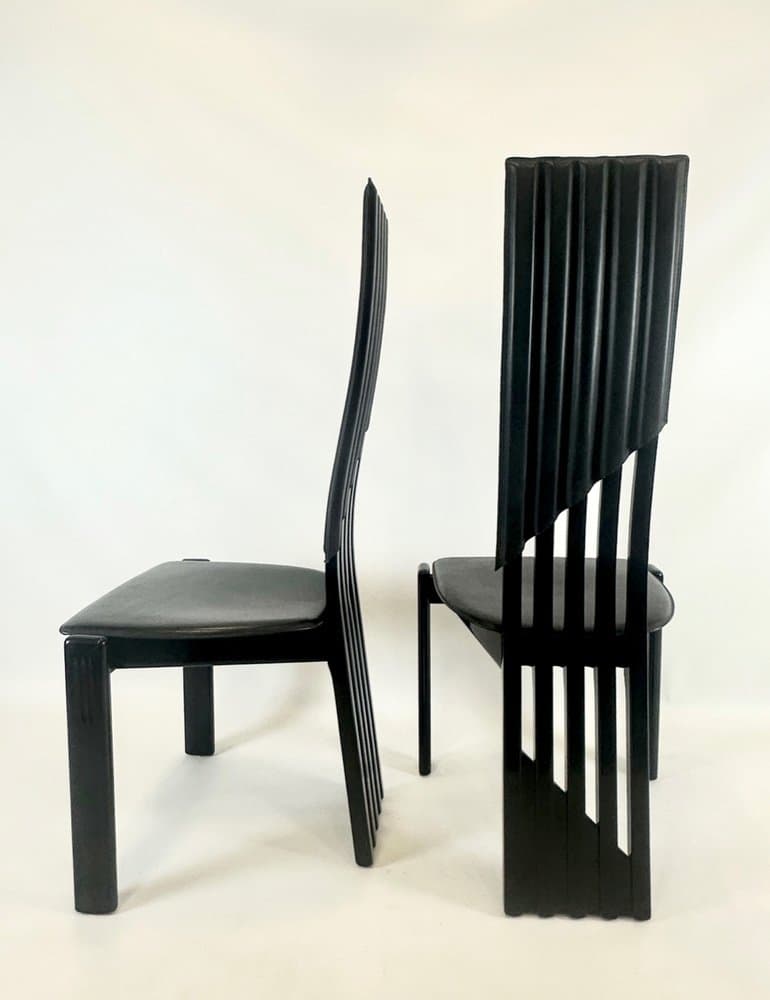 zestaw czterech krzeseł Tripod, czarny, buk, skóra, Niemcy, lata 80. - 152786