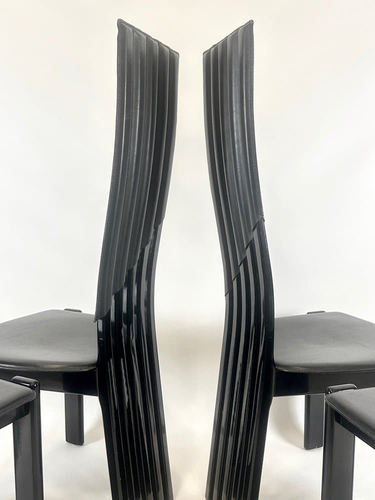 zestaw czterech krzeseł Tripod, czarny, buk, skóra, Niemcy, lata 80. - 152788