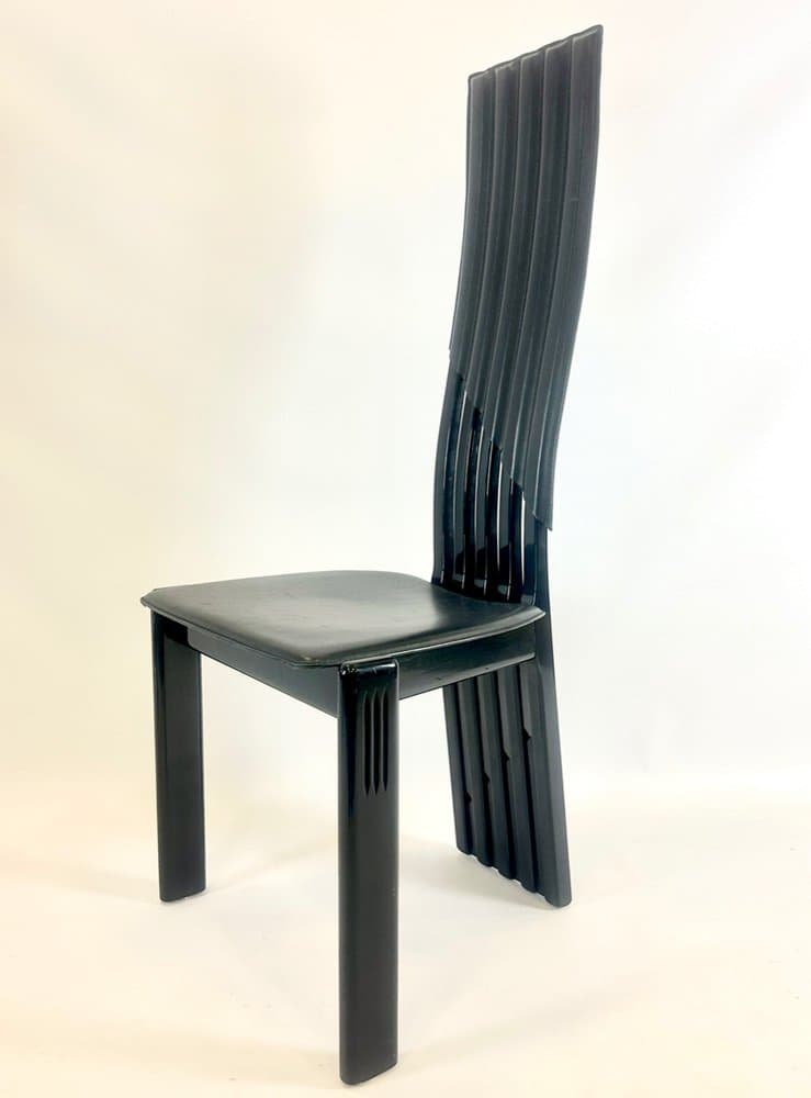 zestaw czterech krzeseł Tripod, czarny, buk, skóra, Niemcy, lata 80. - 152783