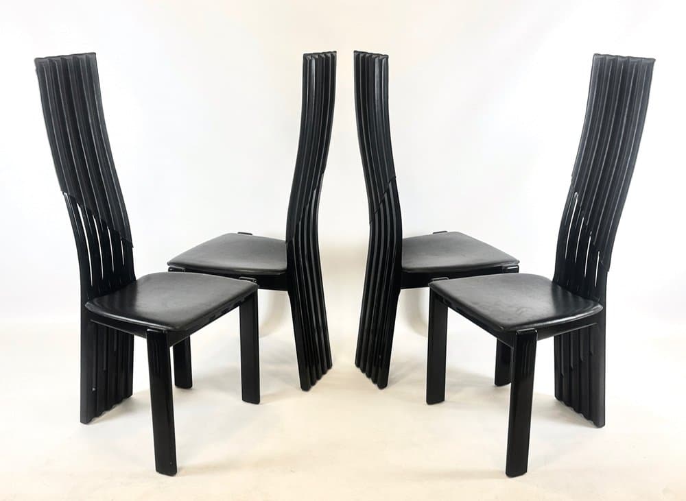 zestaw czterech krzeseł Tripod, czarny, buk, skóra, Niemcy, lata 80. - 152789