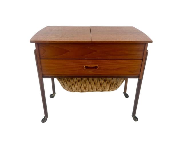 Stolik do szycia, teak brązowy, Dania, lata 60. - WYMIARY