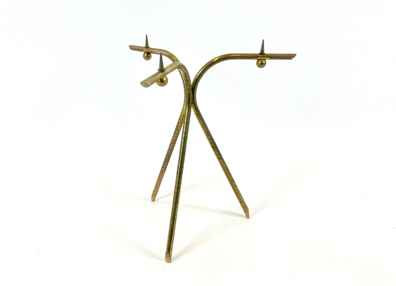 Świecznik tripod, złoty, mosiądz, lata 60. - 152833