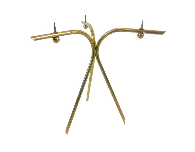 Świecznik tripod, złoty, mosiądz, lata 60.