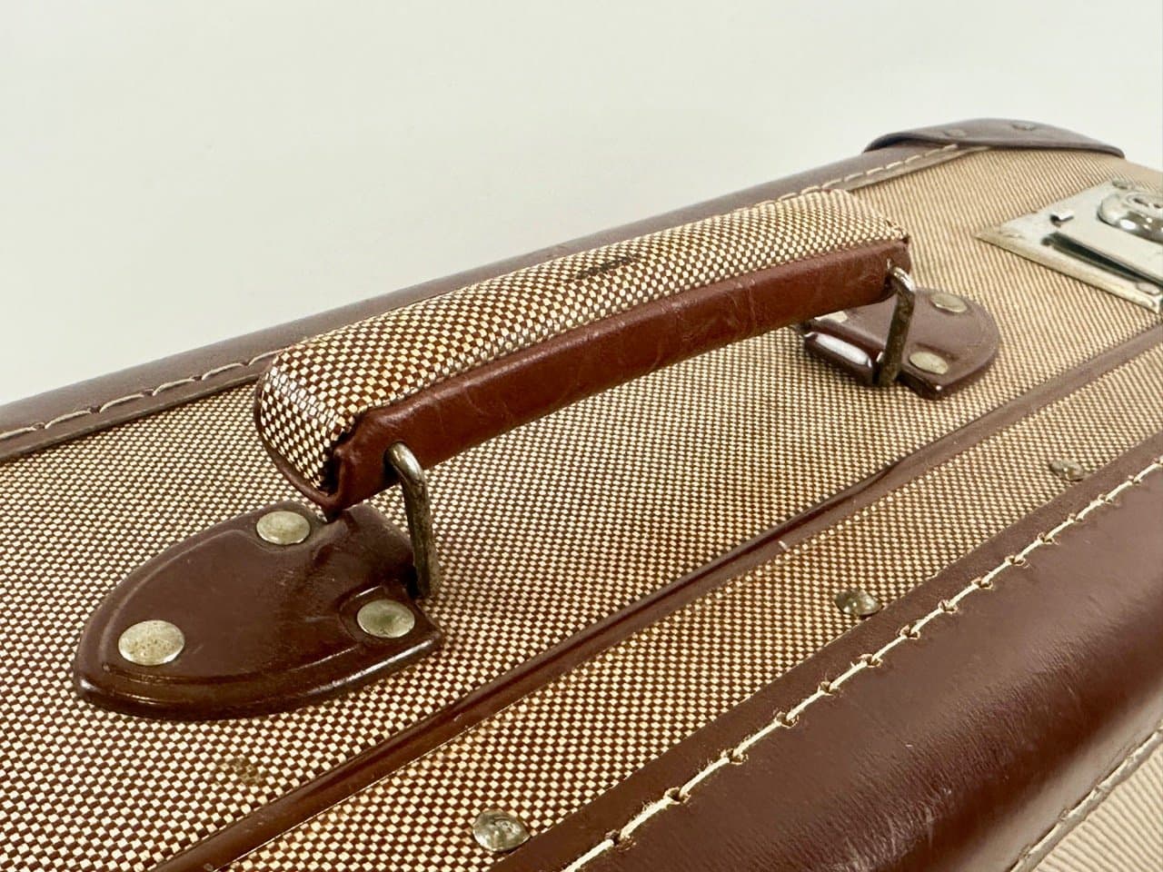 Walizka Art Deco, jasnobrązowy canvas, skóra brązowa, Niemcy, lata 30. - 152897