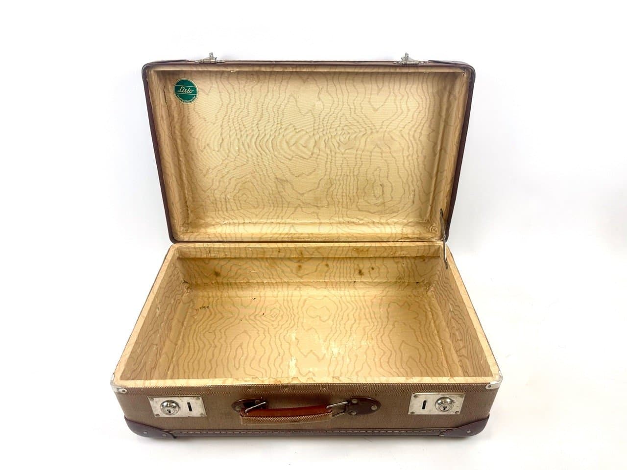 Walizka Art Deco, jasnobrązowy canvas, skóra brązowa, Niemcy, lata 30. - 152901