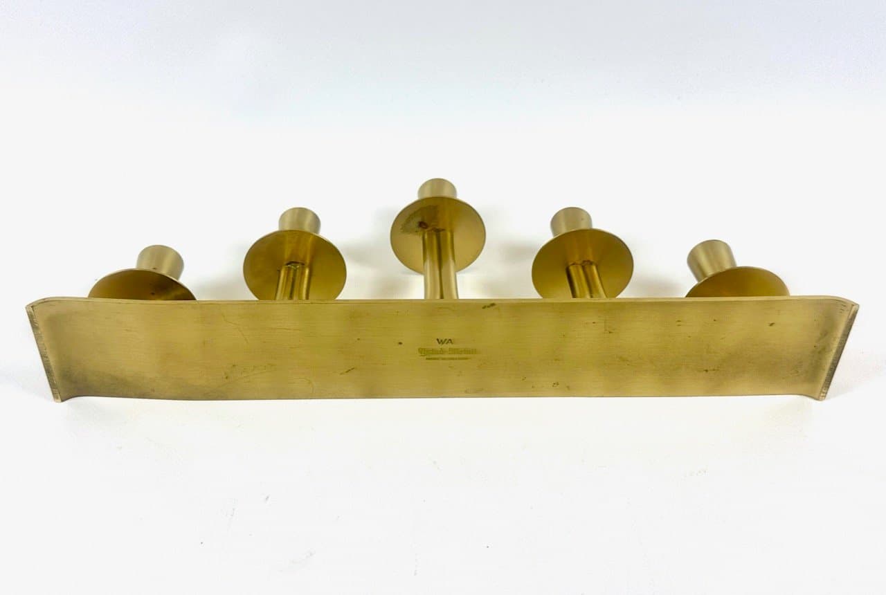 Świecznik, złoty, mosiądz, proj. W. Andersson, Ystad Metall, Szwecja, lata 50. - 152908