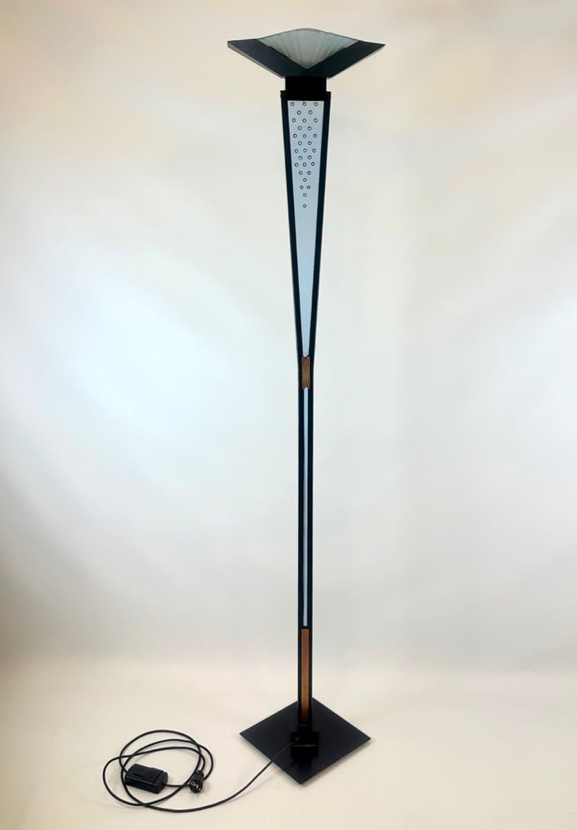 Lampa podłogowa, Murano, czarny, mosiądz, szkło, Włochy, lata 80. - 153006