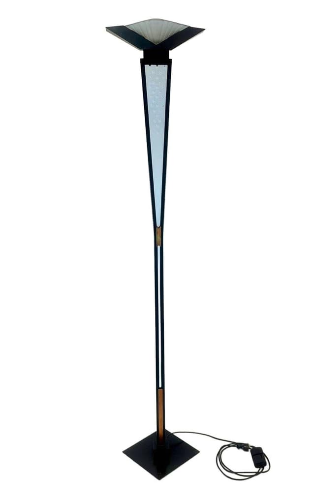 Lampa podłogowa, Murano, czarny, mosiądz, szkło, Włochy, lata 80. - WYMIARY