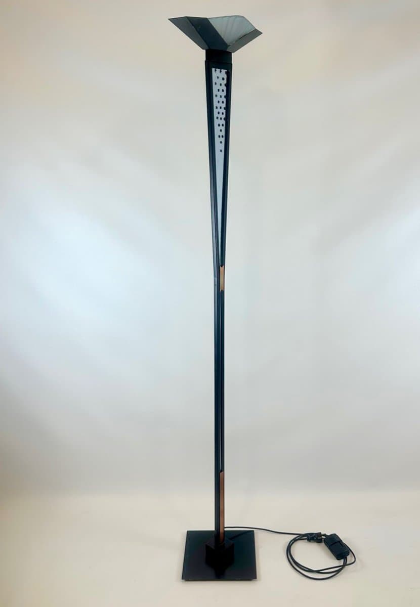 Lampa podłogowa, Murano, czarny, mosiądz, szkło, Włochy, lata 80. - 153005