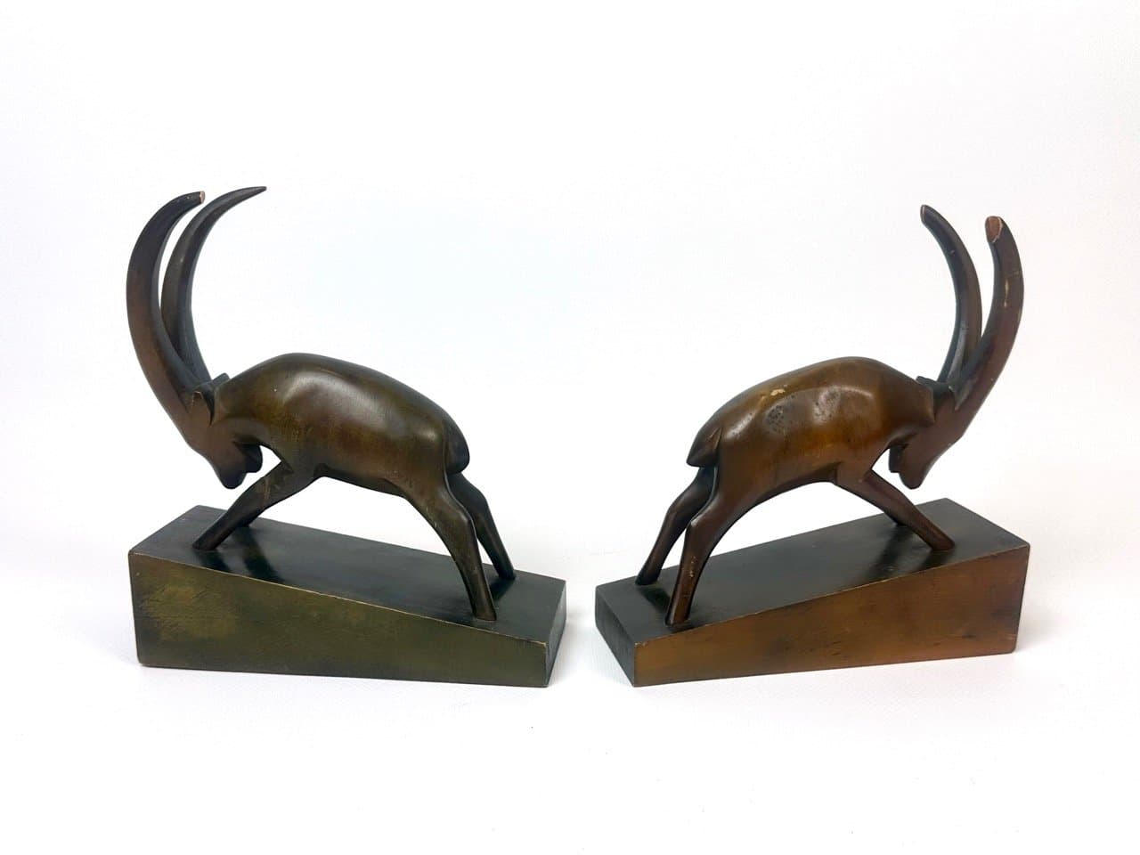 Para podstawek na książki Art déco, brązowy ciemny, buk, Rhön Kunst, Niemcy, lata 30. - 153059