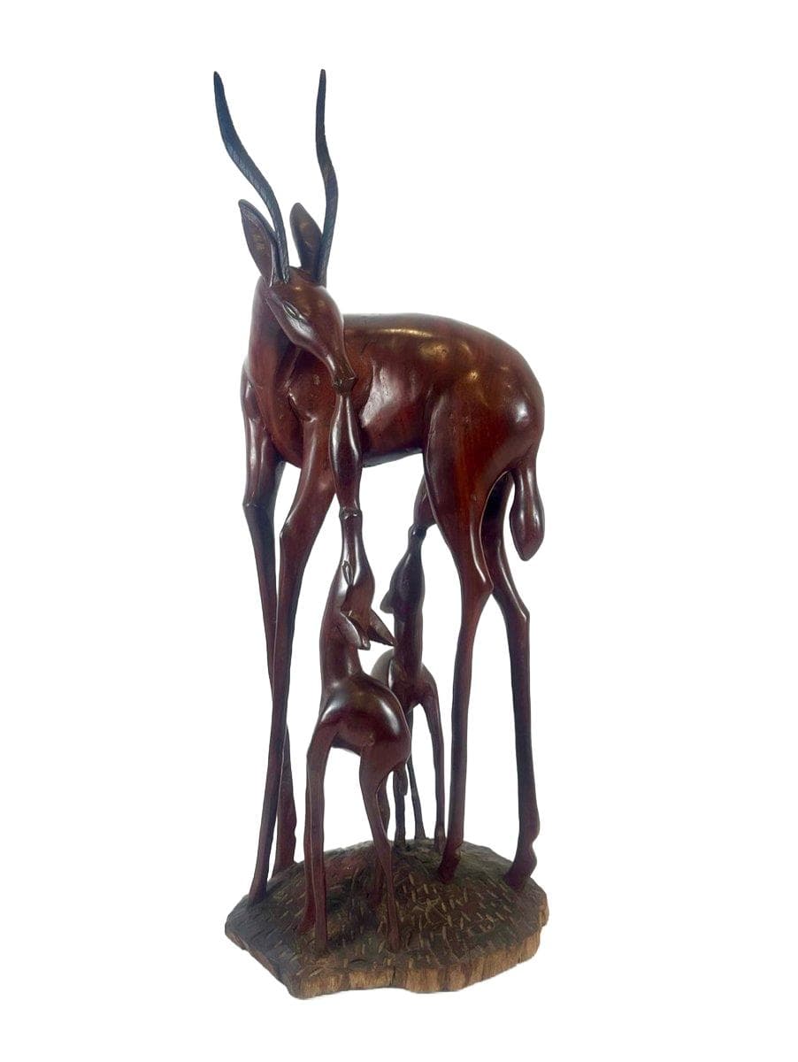 Rzeźba podłogowa antylopa, mahoniowy brąz, mahoń, Kenia, lata 60.