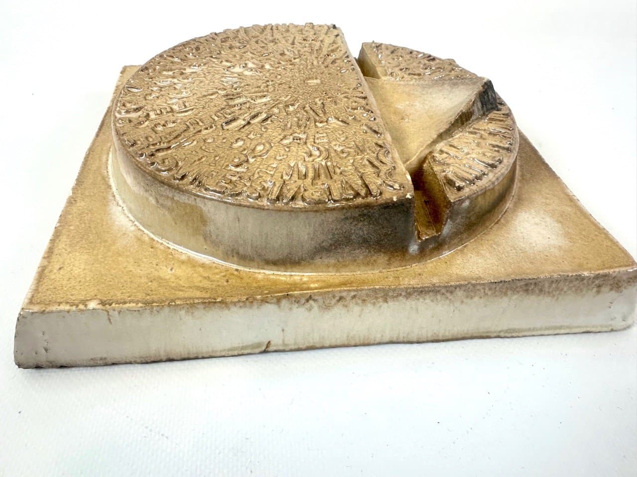 Płaskorzeźba ścienna abstrakcyjna, beż, ceramika, lata 70. - 153103