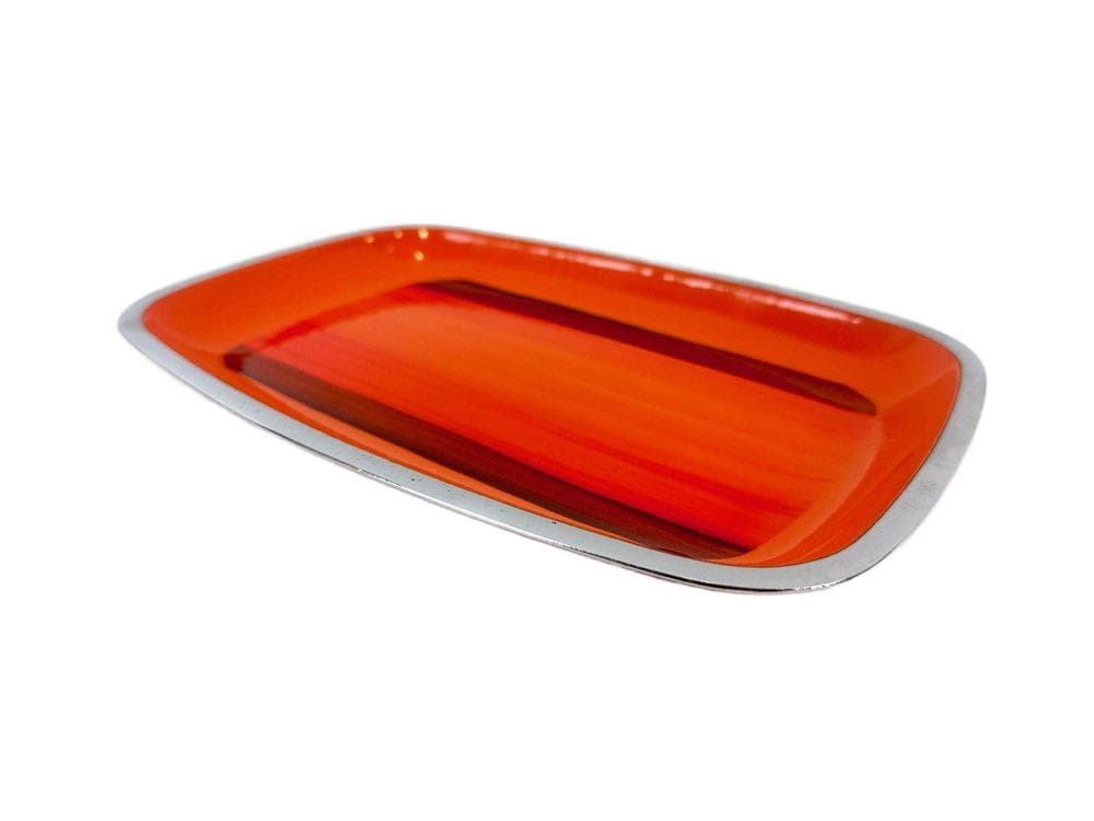Serving tray, orange metal, Germany, 1970s.