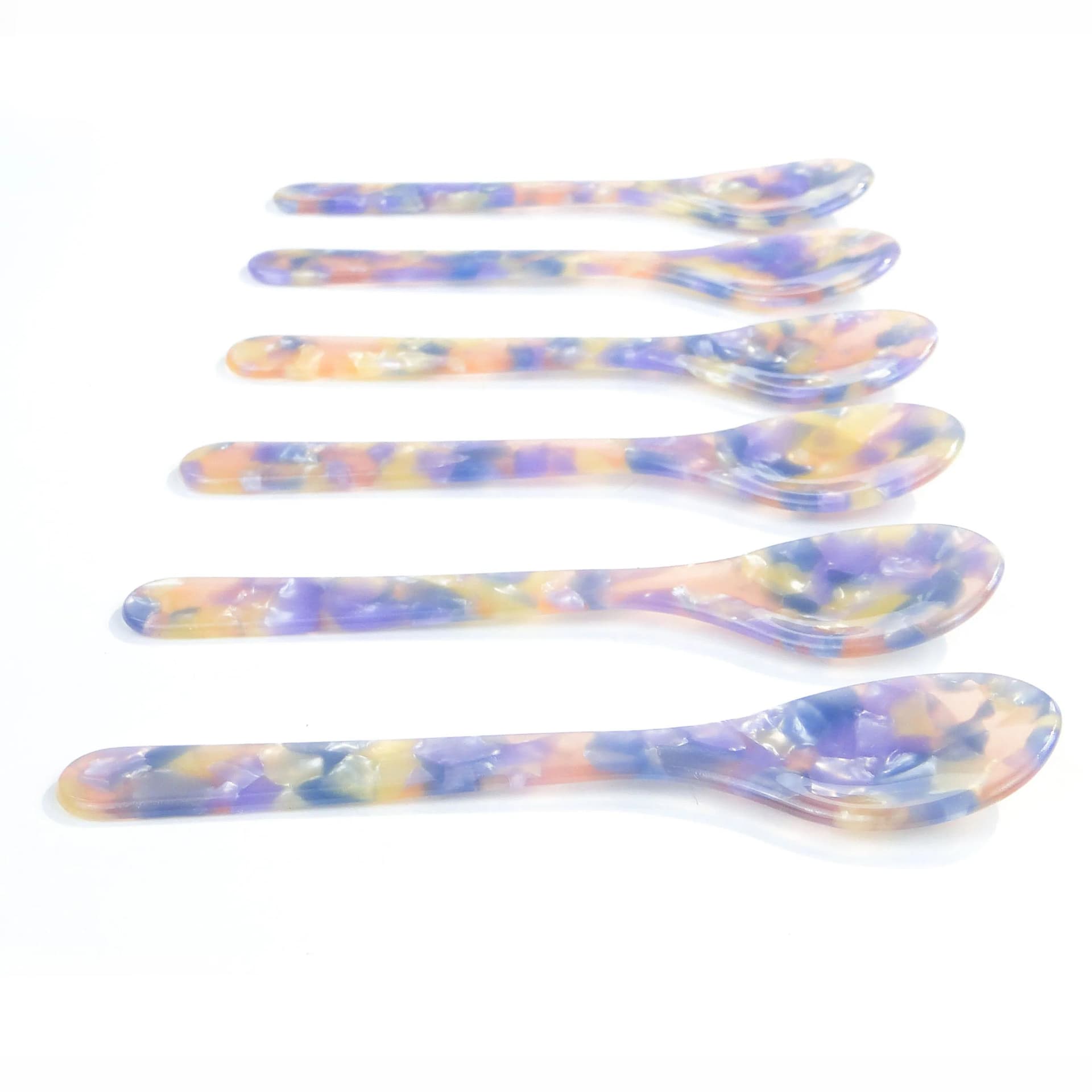 Set of Six Caviar Spoons, multicolor Bakelite, mid-century modern, second half of 20th c. - 9078
