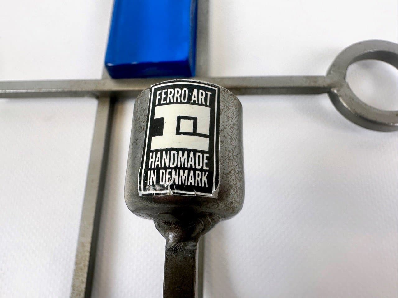 Para świeczników ściennych, modernistyczna, szkło niebieskie, żelazo srebrnoszare, Dania, lata 70. - 153181