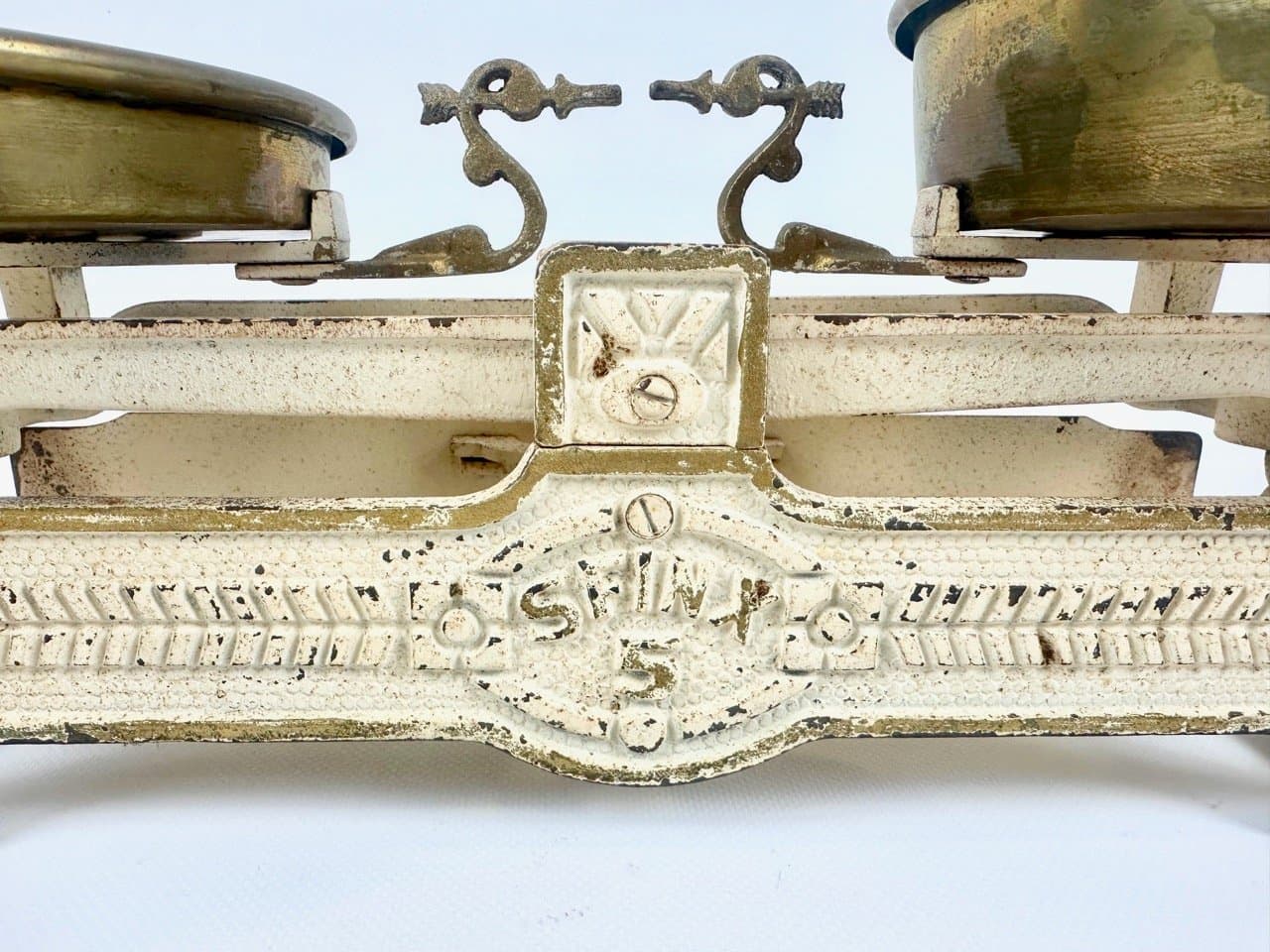 Kitchen Scale Sfinx, Art Nouveau, ivory white cast iron, golden brass, Czech Republic, early 20th c. - 153190