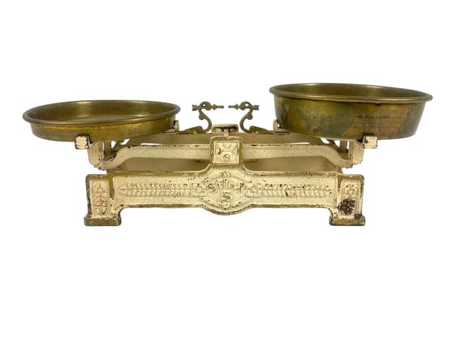 Kitchen Scale Sfinx, Art Nouveau, ivory white cast iron, golden brass, Czech Republic, early 20th c. - DIMENSION