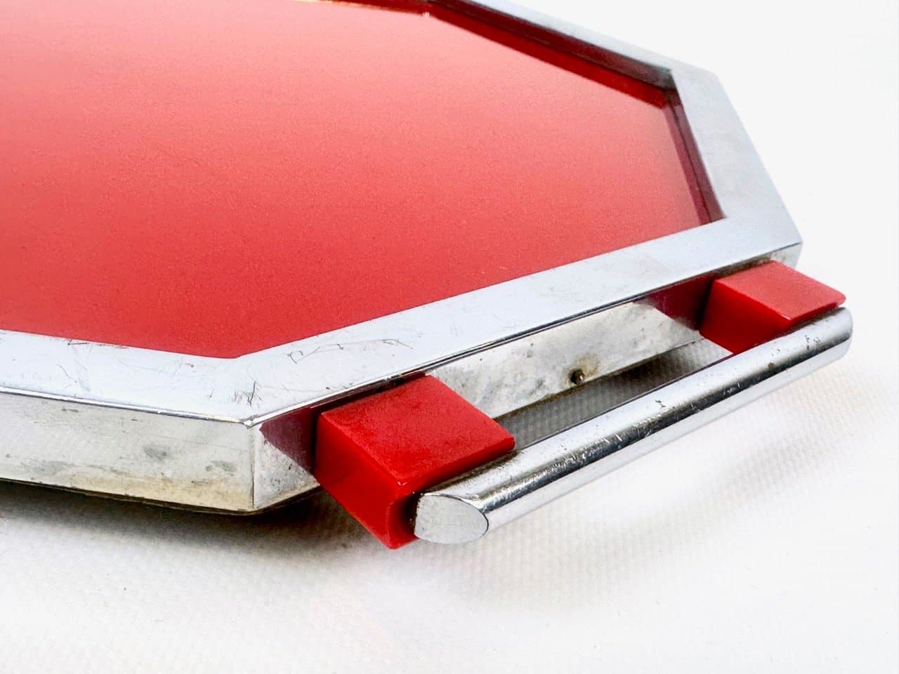 Tray Art Deco, red, glass, chrome steel, Czech Republic, 1930s. - 153276