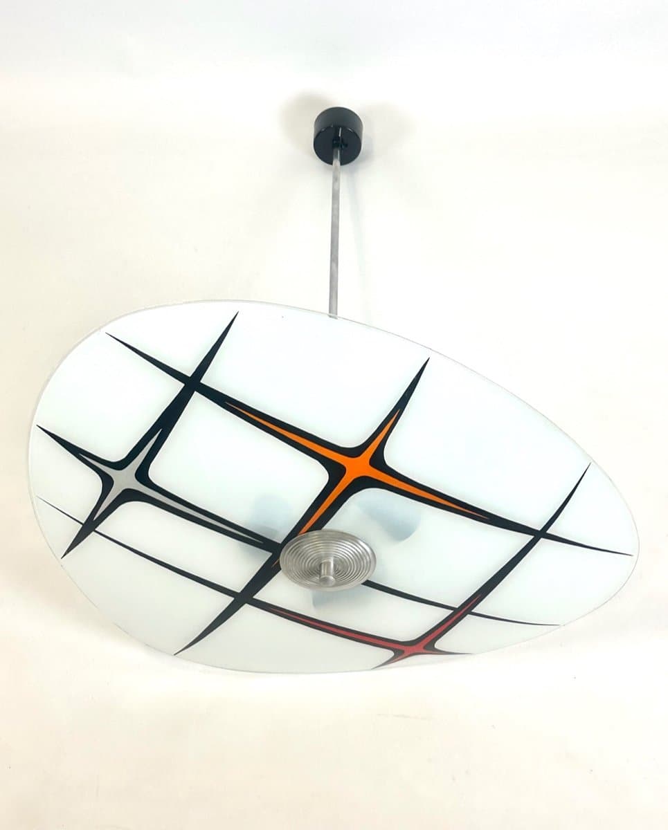 Lampa wisząca, biała, szkło, Czechosłowacja, lata 60. - 153279