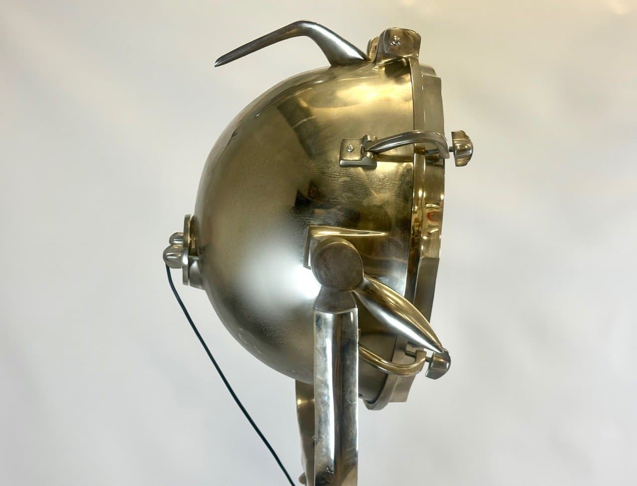 Lampa podłogowa tripod, aluminium srebrny, drewno czarny, lata 80. - 153303