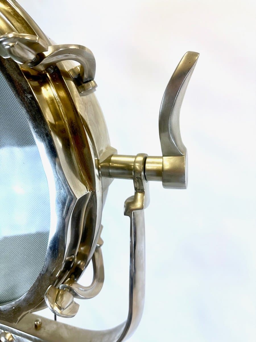 Lampa podłogowa tripod, aluminium srebrny, drewno czarny, lata 80. - 153312