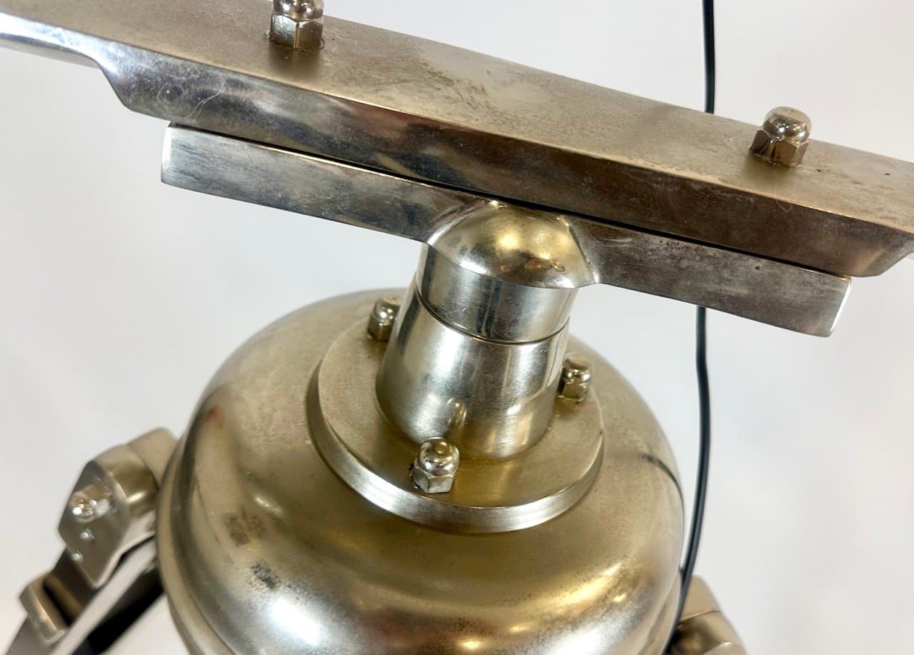 Lampa podłogowa tripod, aluminium srebrny, drewno czarny, lata 80. - 153311