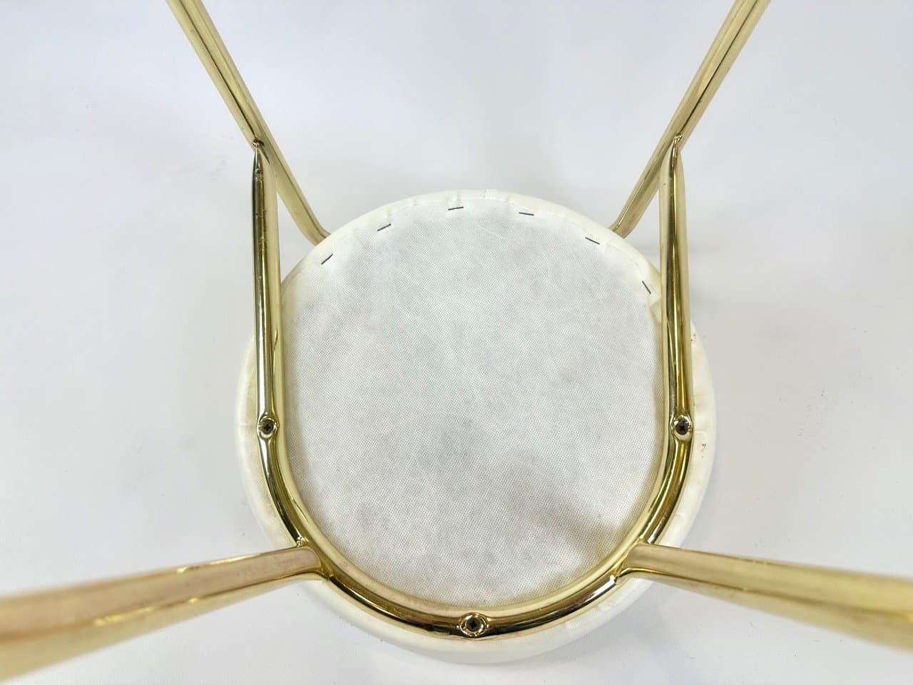 Taboret, złoty, metal, ekoskóra biała, Włochy, lata 80. - 153412