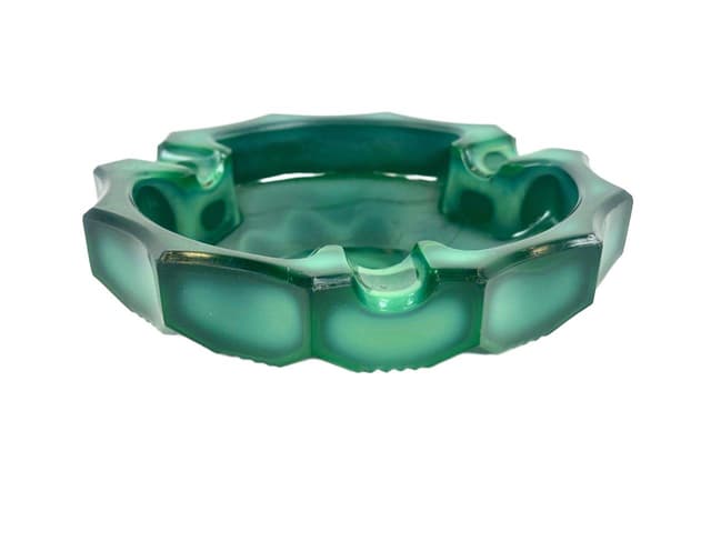 Popielniczka malachitowa, zielony, szkło, Czechy, lata 60. - WYMIARY