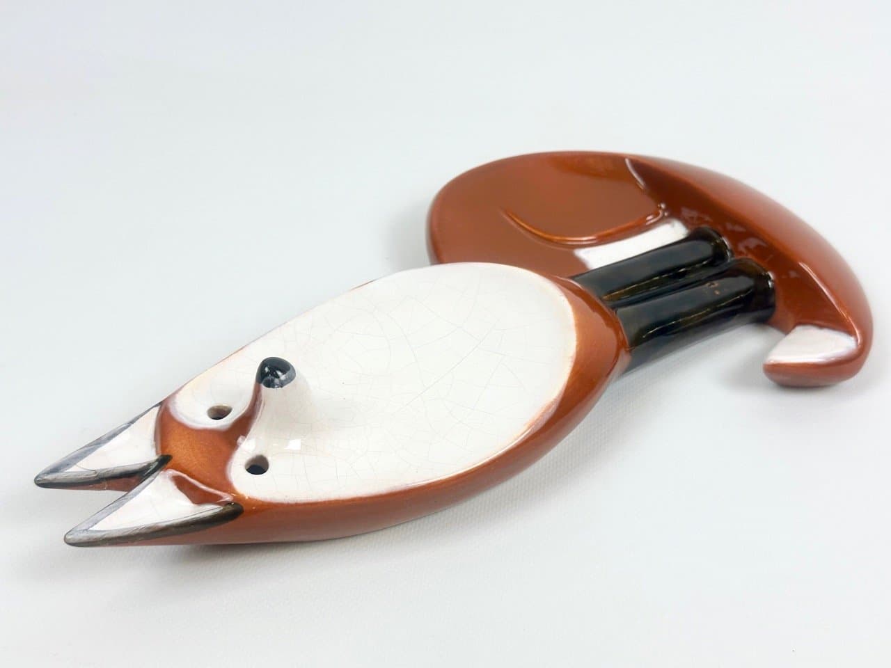 Figurka ścienna lis, pomarańczowy, ceramika, Czechy, lata 60. - 153457