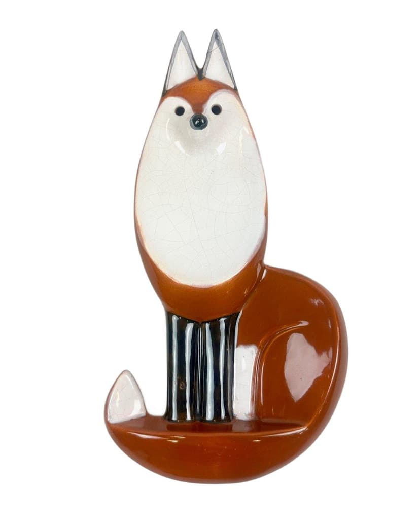 Figurka ścienna lis, pomarańczowy, ceramika, Czechy, lata 60.