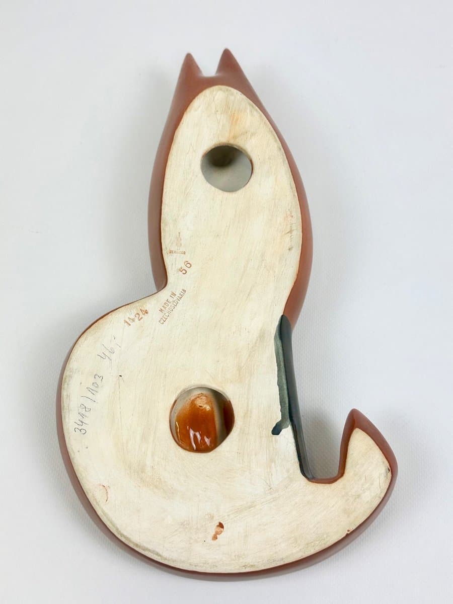 Figurka ścienna lis, pomarańczowy, ceramika, Czechy, lata 60. - 153460