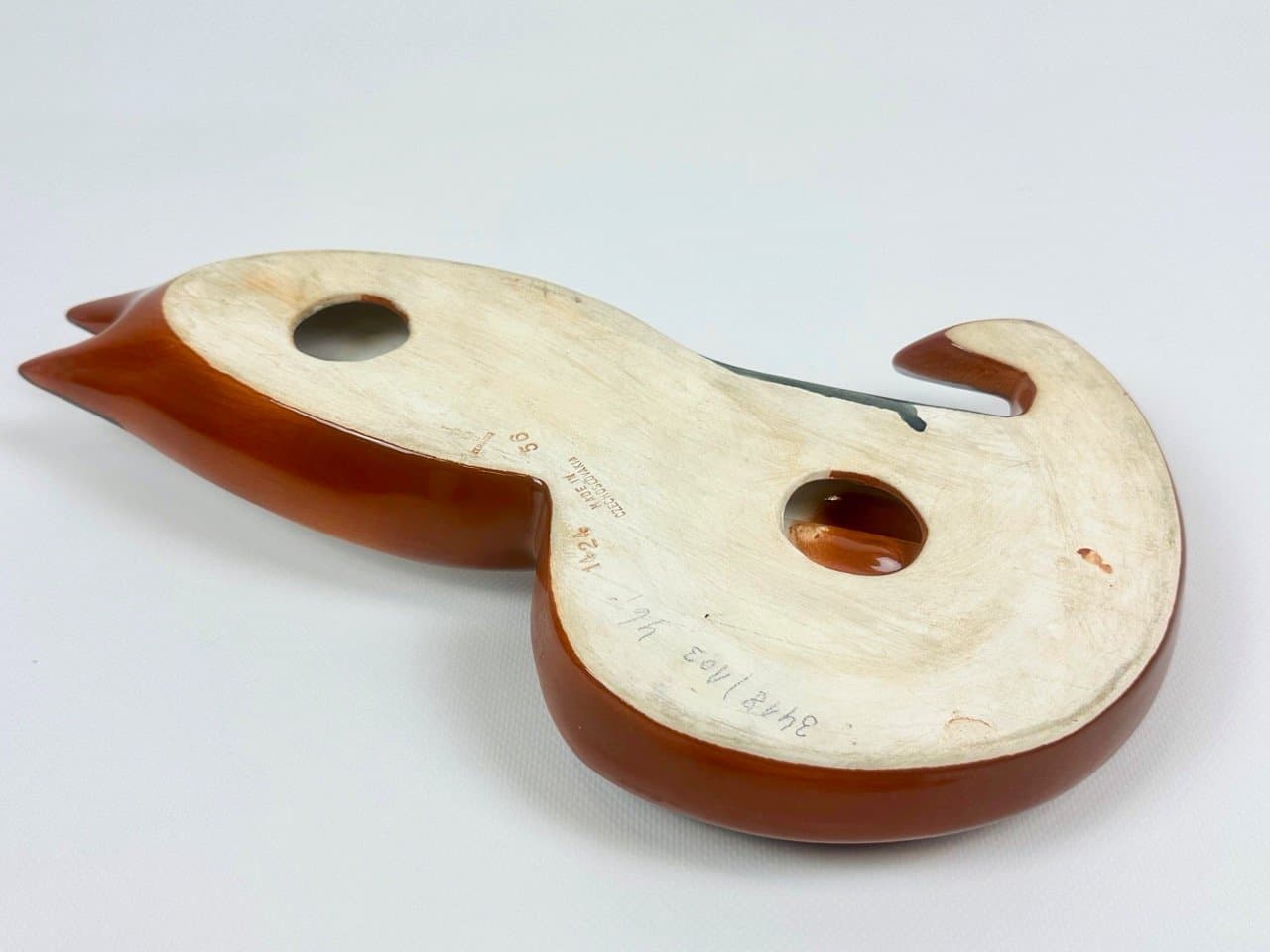 Figurka ścienna lis, pomarańczowy, ceramika, Czechy, lata 60. - 153461