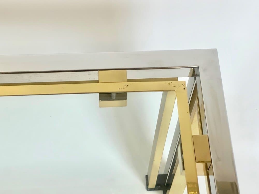 Coffee table, golden, silver, brass, chrome steel, glass, Italy, 1970s. - 153535
