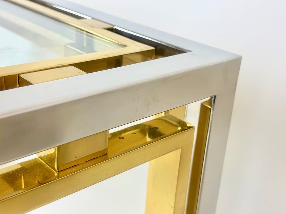 Coffee table, golden, silver, brass, chrome steel, glass, Italy, 1970s. - 153529