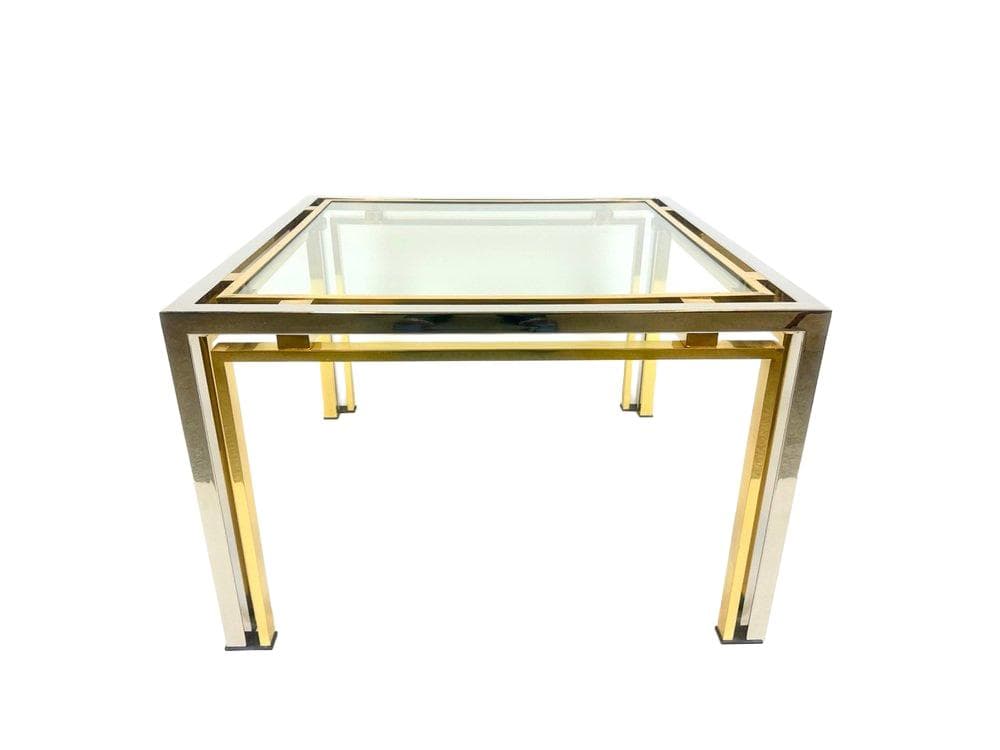 Coffee table, golden, silver, brass, chrome steel, glass, Italy, 1970s.