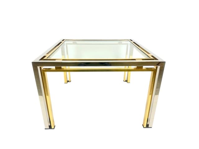 Coffee table, golden, silver, brass, chrome steel, glass, Italy, 1970s. - DIMENSION
