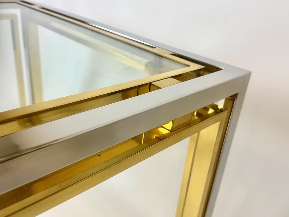 Coffee table, golden, silver, brass, chrome steel, glass, Italy, 1970s. - 153528