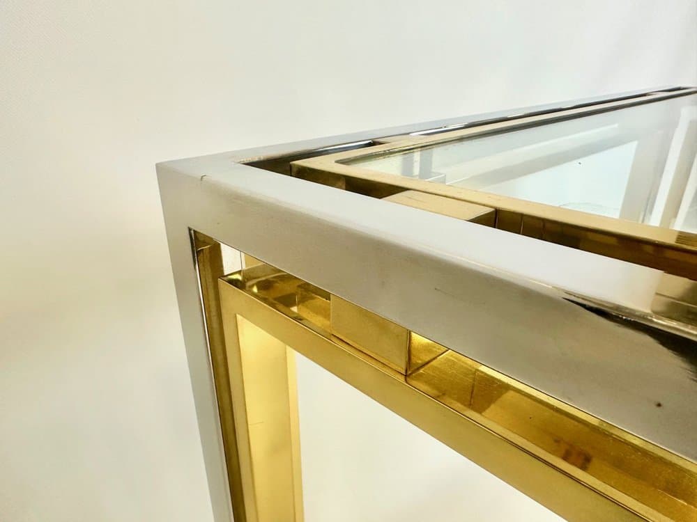 Coffee table, golden, silver, brass, chrome steel, glass, Italy, 1970s. - 153531