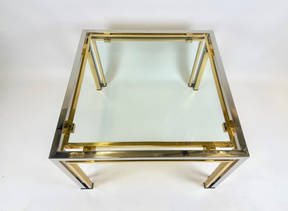 Coffee table, golden, silver, brass, chrome steel, glass, Italy, 1970s. - 153525