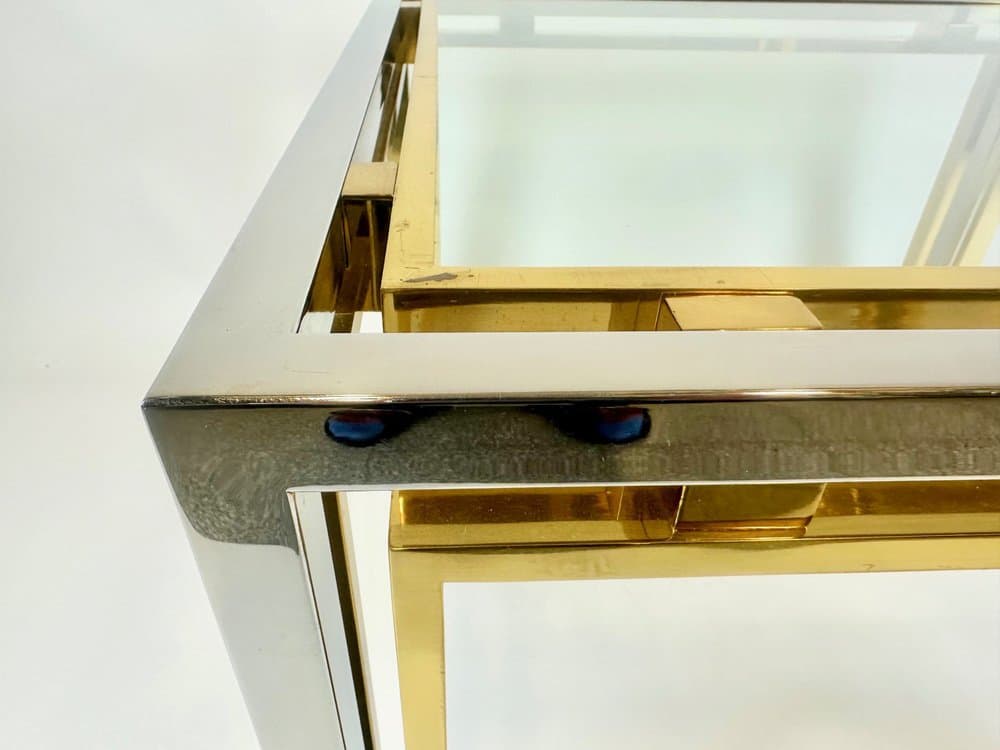 Coffee table, golden, silver, brass, chrome steel, glass, Italy, 1970s. - 153527
