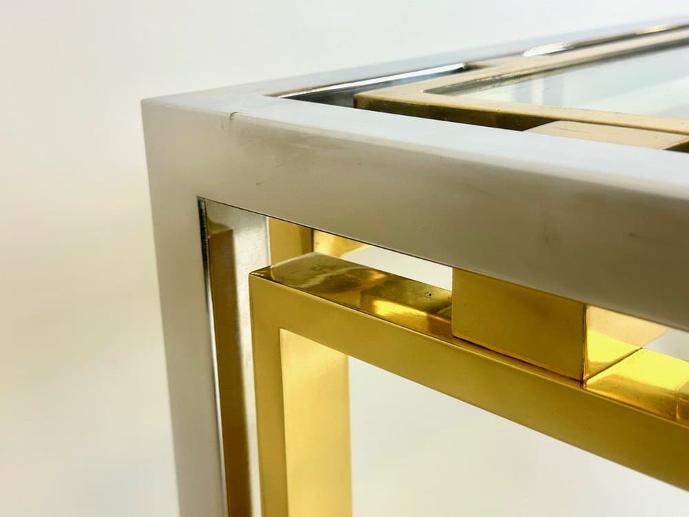 Coffee table, golden, silver, brass, chrome steel, glass, Italy, 1970s. - 153530
