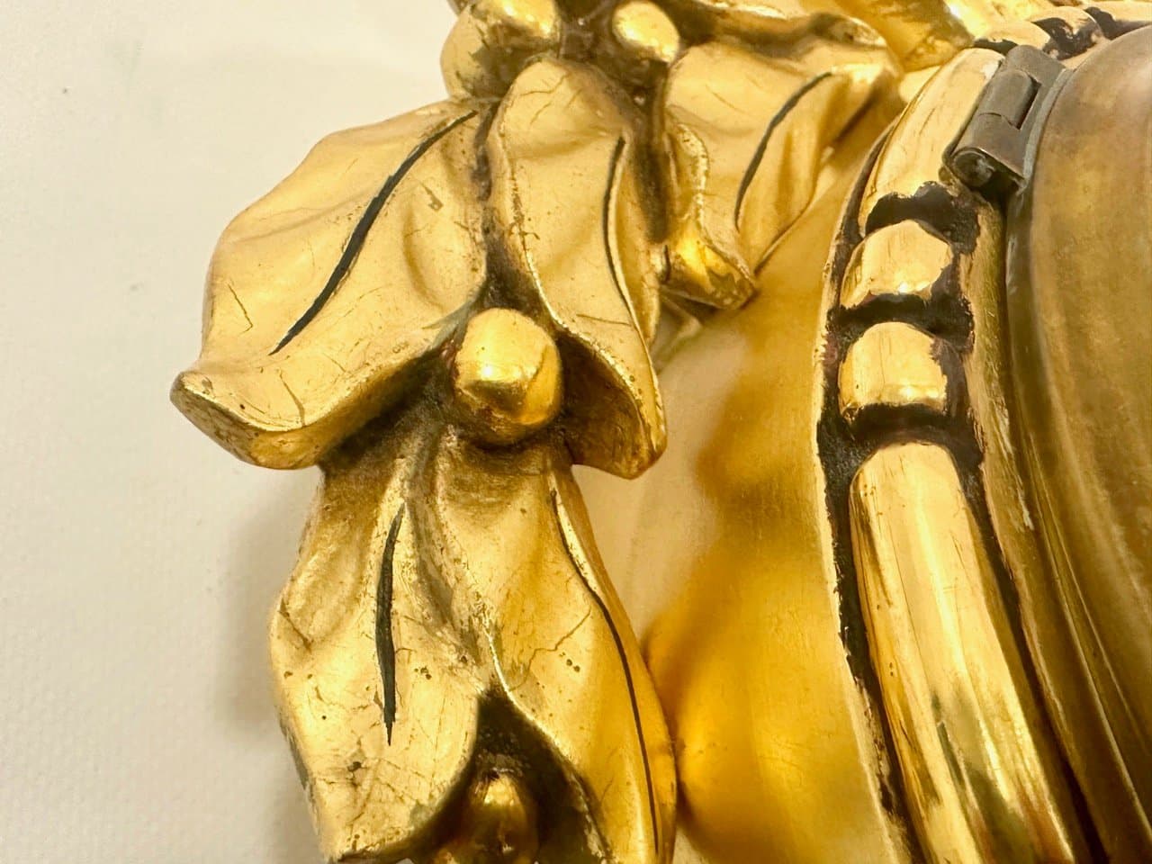 Wall clock, Rococo style, golden, wood, Sweden, 1960s. - 153578