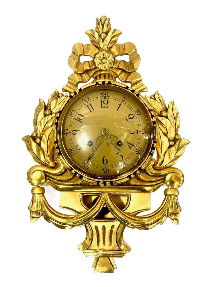Wall clock, Rococo style, golden, wood, Sweden, 1960s.