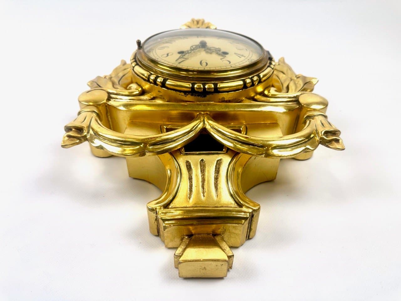 Wall clock, Rococo style, golden, wood, Sweden, 1960s. - 153577