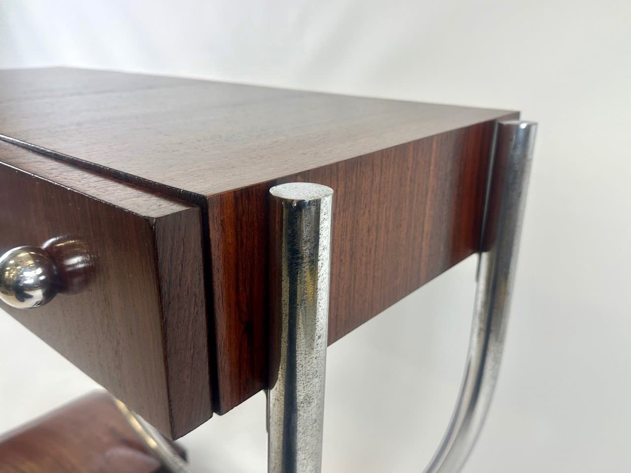 Konsola Art déco, brąz ciemny, mahoń orzech, metal chromowany, lata 30. - 153626