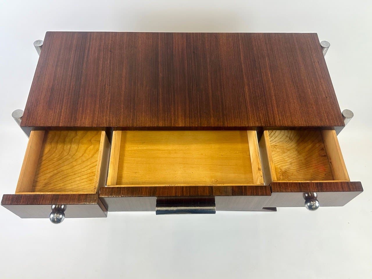 Konsola Art déco, brąz ciemny, mahoń orzech, metal chromowany, lata 30. - 153624